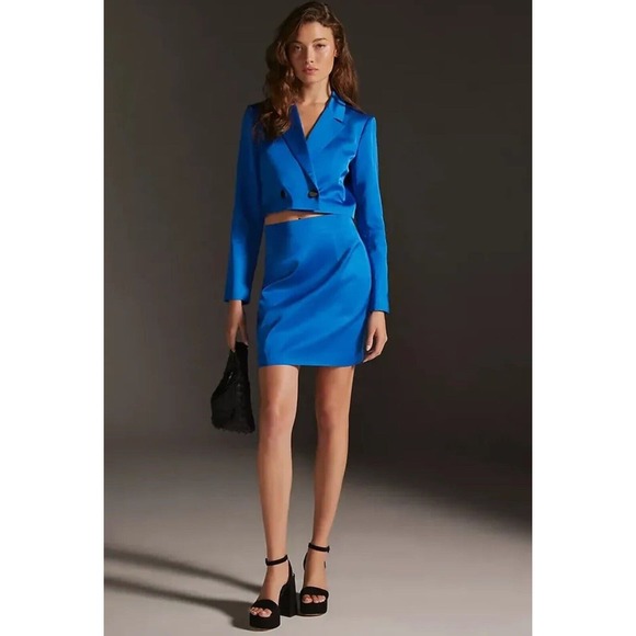 Mare Mare x Anthropologie Blazer Top & Mini Skirt Set Cobalt Blue size L NWT - Picture 1 of 13